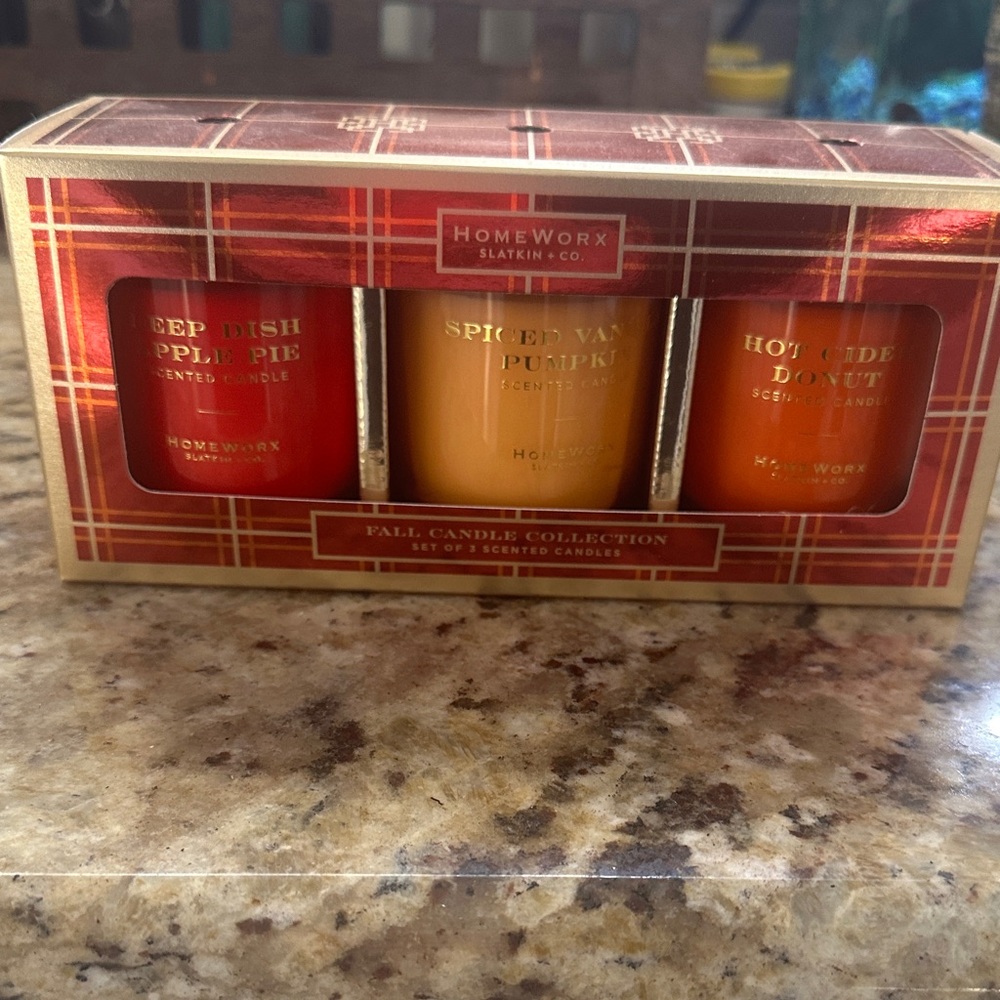 HomeWorx Slatkin & Co. Fall Candle Trio - Red, Orange & Gold Scented Votives